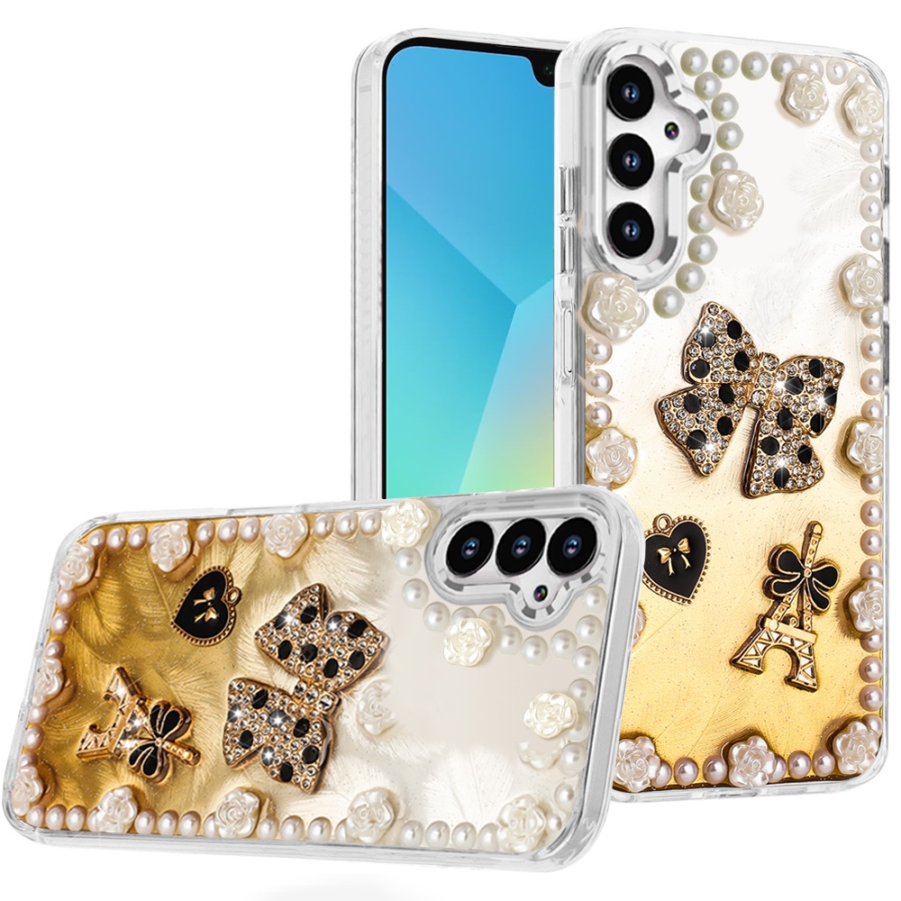 for samsung a16 5g pearls epoxy glitter ornaments design chrome edged case 9