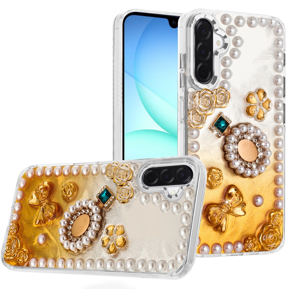 for samsung a17 5g pearls epoxy glitter ornaments design chrome edged case 8