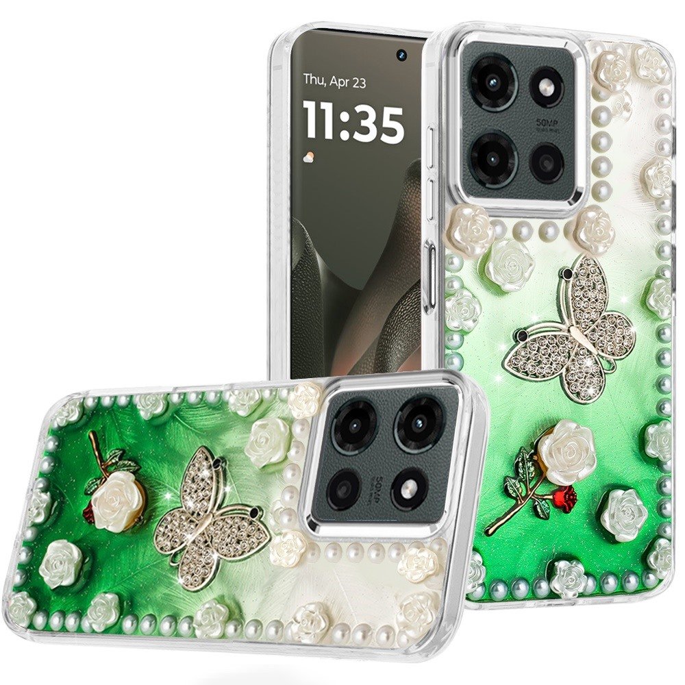 for motorola edge 2025 pearls epoxy glitter ornaments design chrome edged case 6