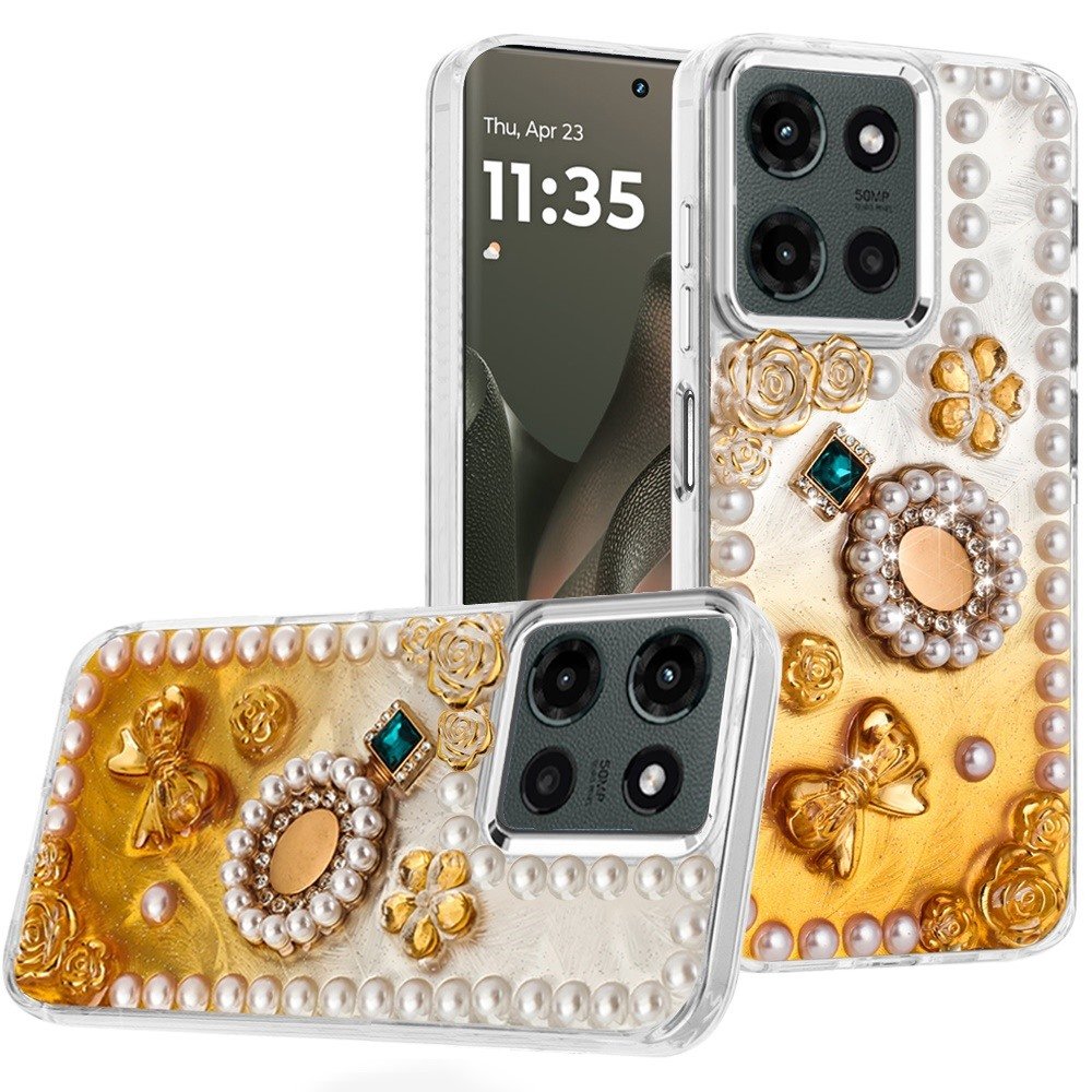 for motorola edge 2025 pearls epoxy glitter ornaments design chrome edged case 8