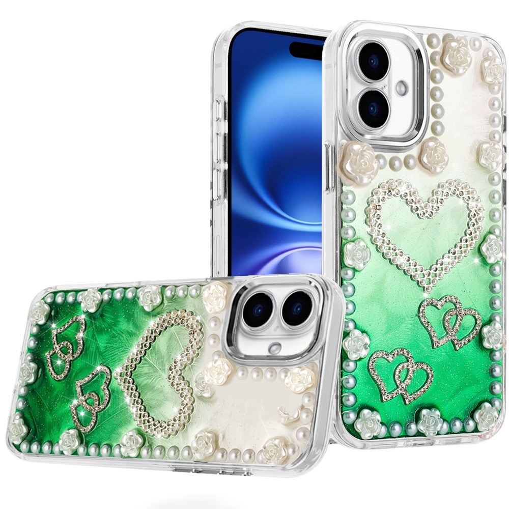for iphone 16 6.1 inch pearls epoxy glitter ornaments design chrome edged case 5