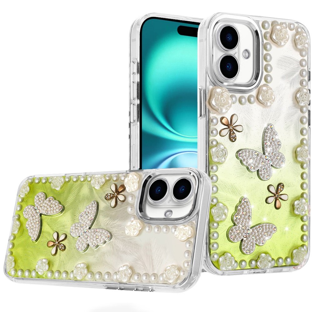 for iphone 17 pearls epoxy glitter ornaments design chrome edged case 1