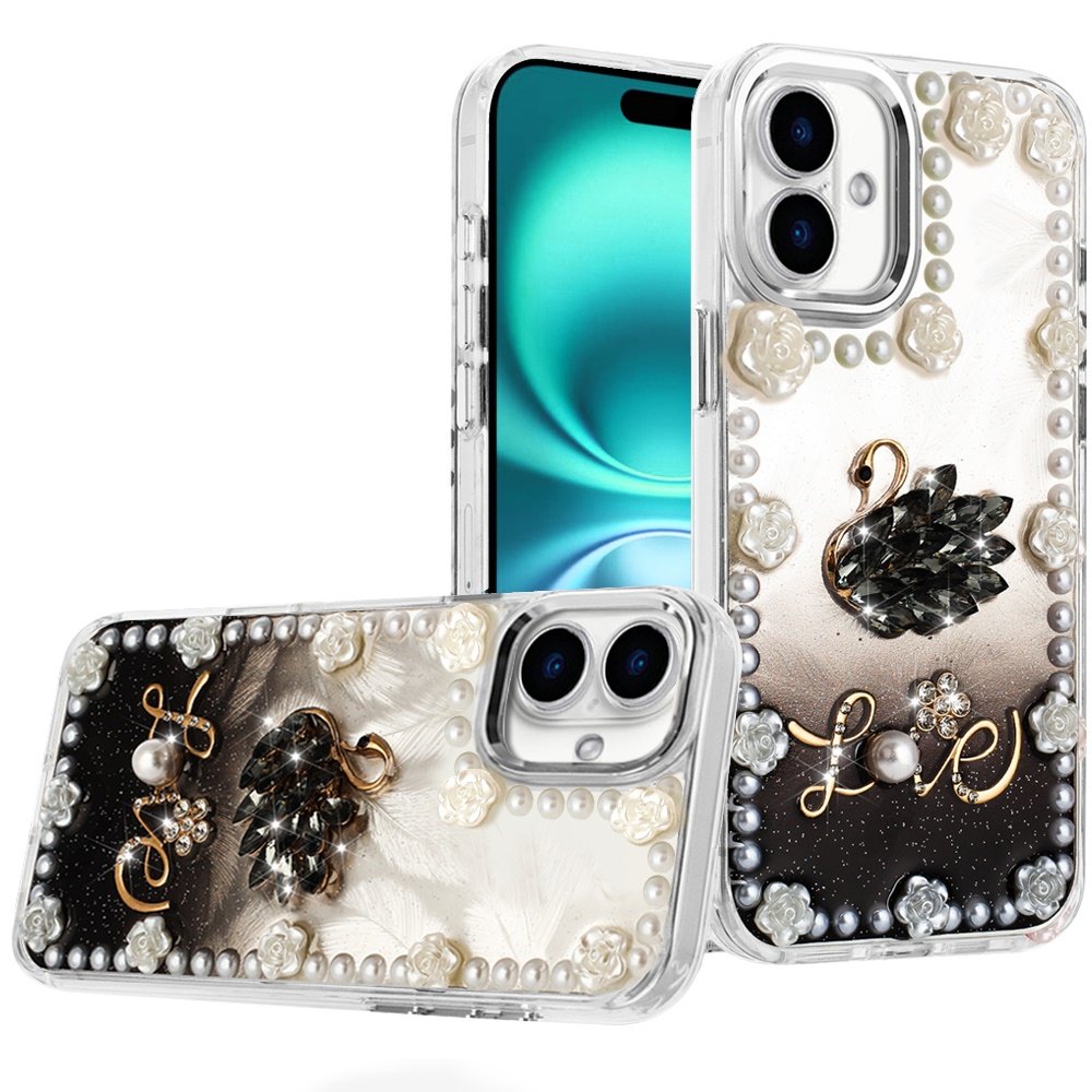 for iphone 17 pearls epoxy glitter ornaments design chrome edged case 2
