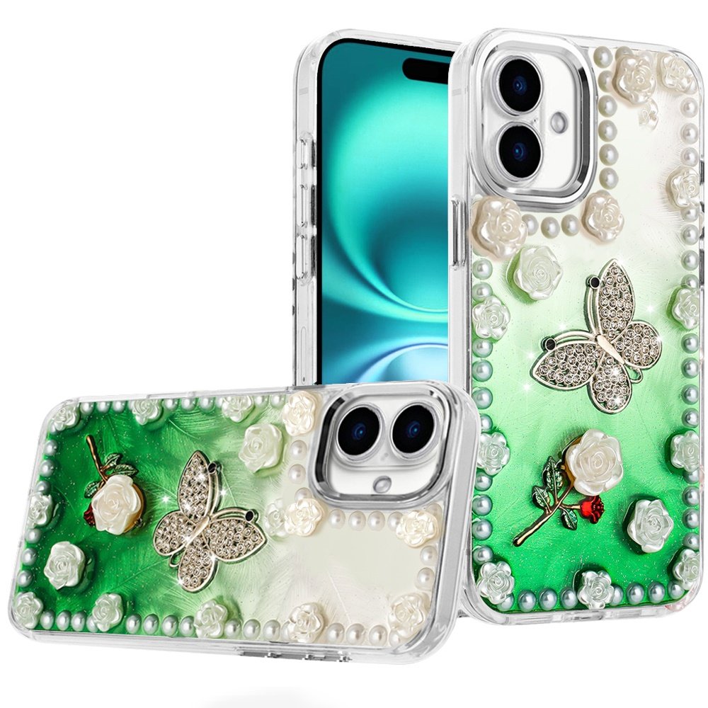 for iphone 17 pearls epoxy glitter ornaments design chrome edged case 6