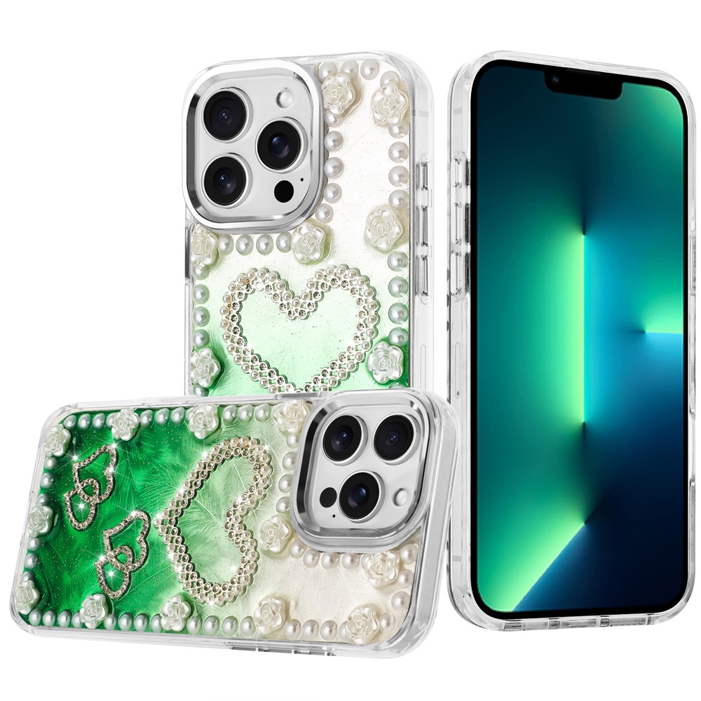 for iphone 13 pro max pearls epoxy glitter ornaments design chrome edged case 5