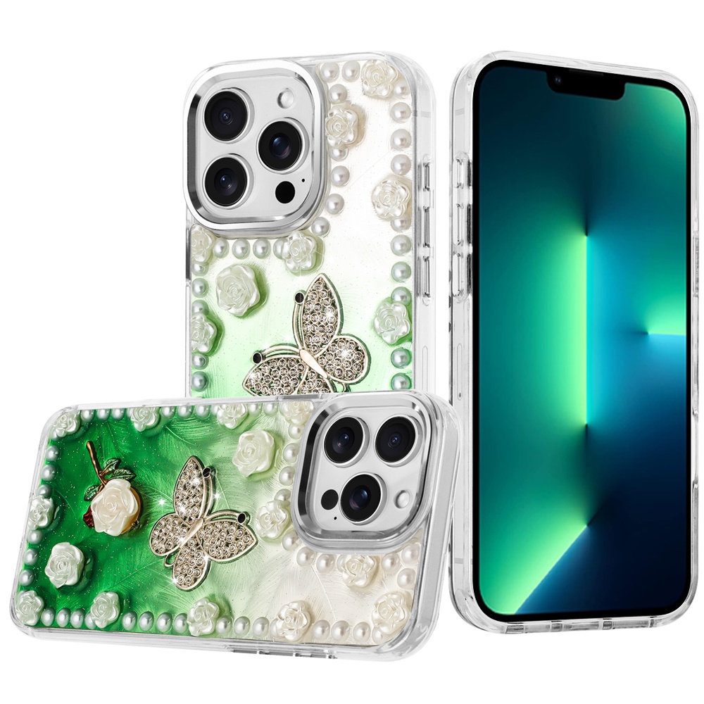 for iphone 13 pro max pearls epoxy glitter ornaments design chrome edged case 6