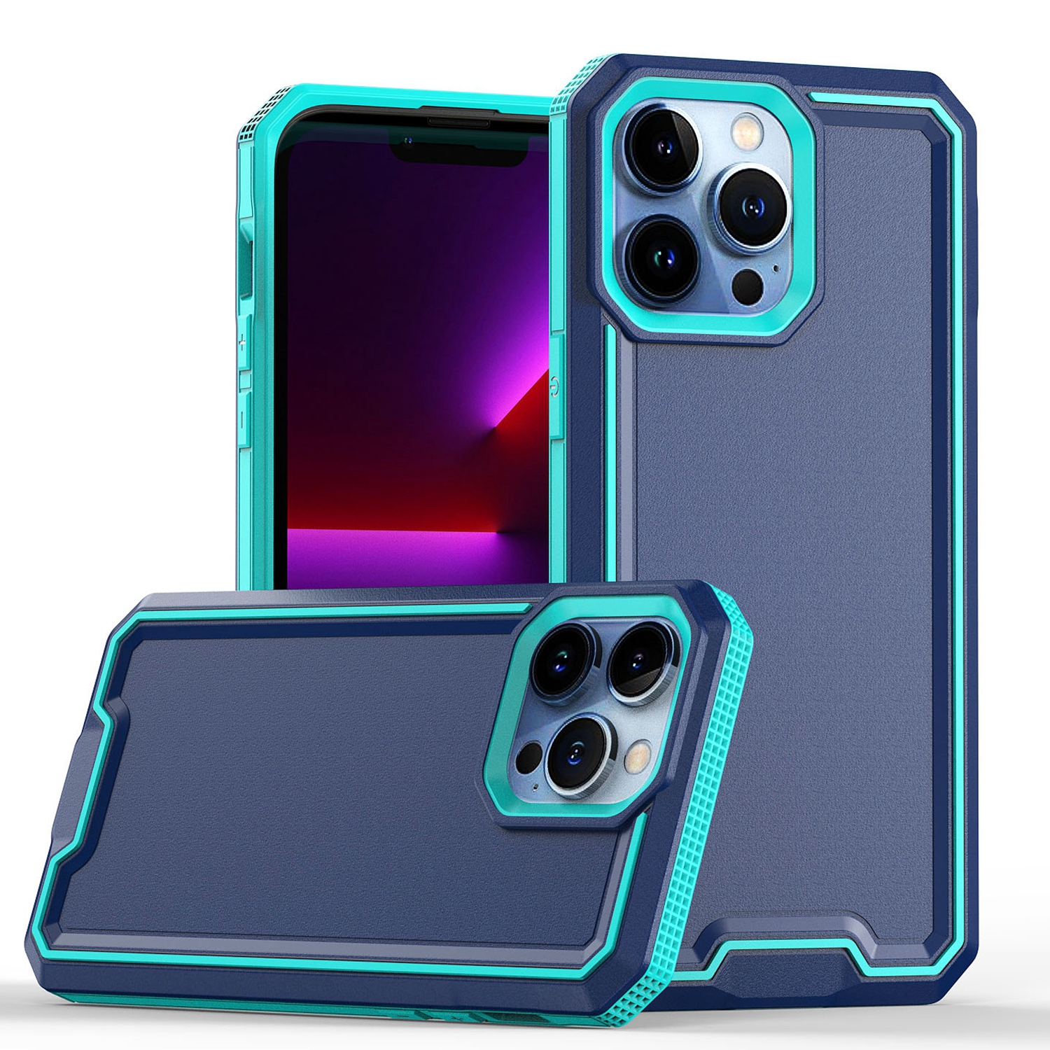 for apple iphone 14 pro max 6.7" rank tough strong modern fused hybrid case cover blue