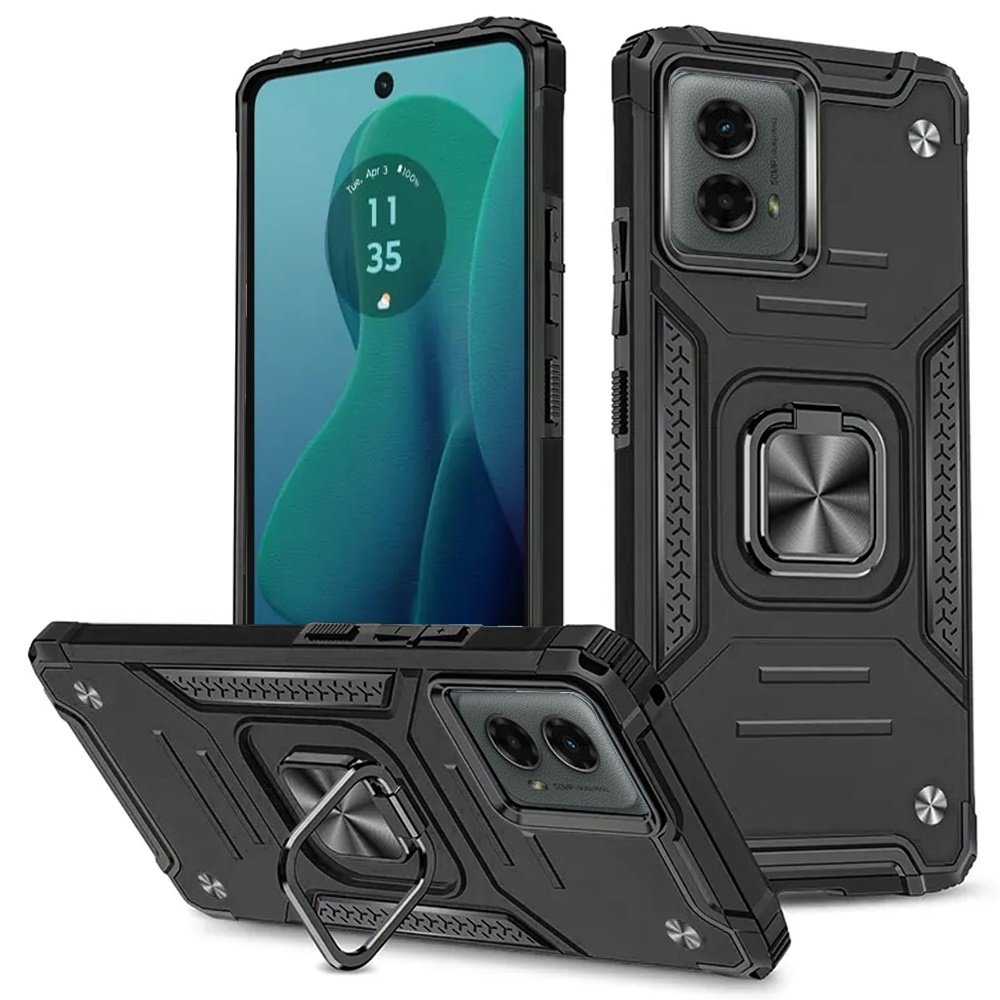 for motorola moto g 5g 2024 robust magnetic kickstand hybrid case cover black