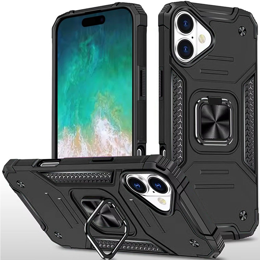 for iphone 16 plus 6.7 inch robust magnetic kickstand hybrid case cover black