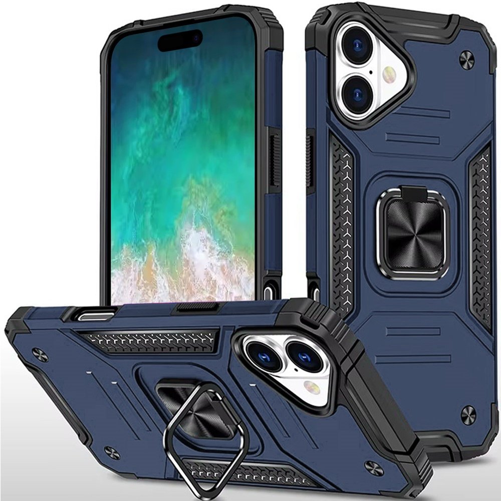 for iphone 16 plus 6.7 inch robust magnetic kickstand hybrid case cover blue