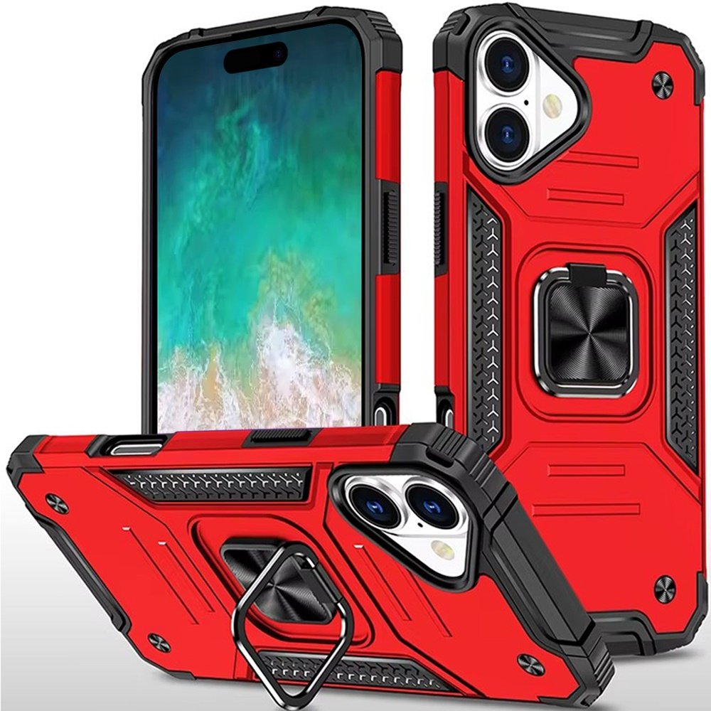 for iphone 16 plus 6.7 inch robust magnetic kickstand hybrid case cover red