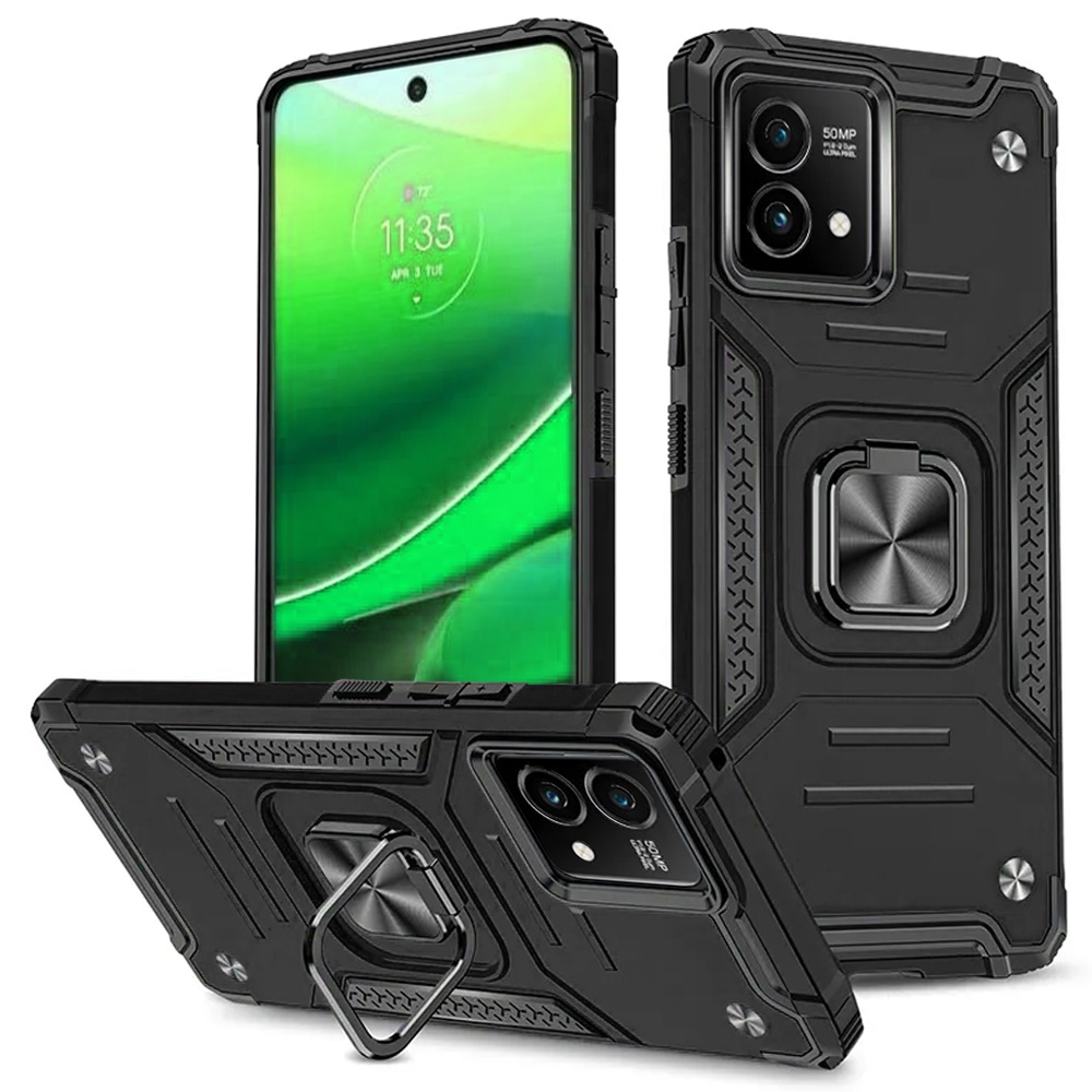 for motorola g stylus 5g (multicarrier 6.6" 16mp camera) 2023 robust magnetic kickstand hybrid case cover black