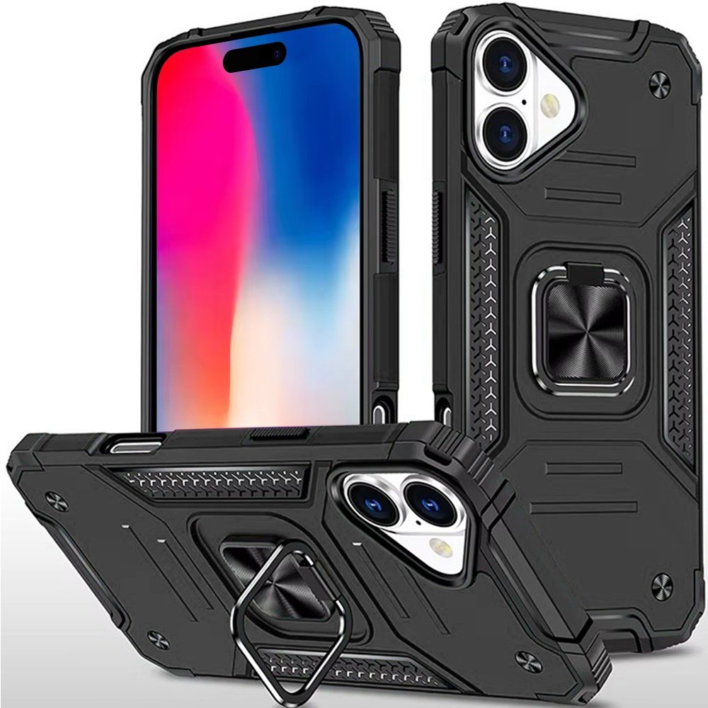 for iphone 16 6.1 inch robust magnetic kickstand hybrid case cover black