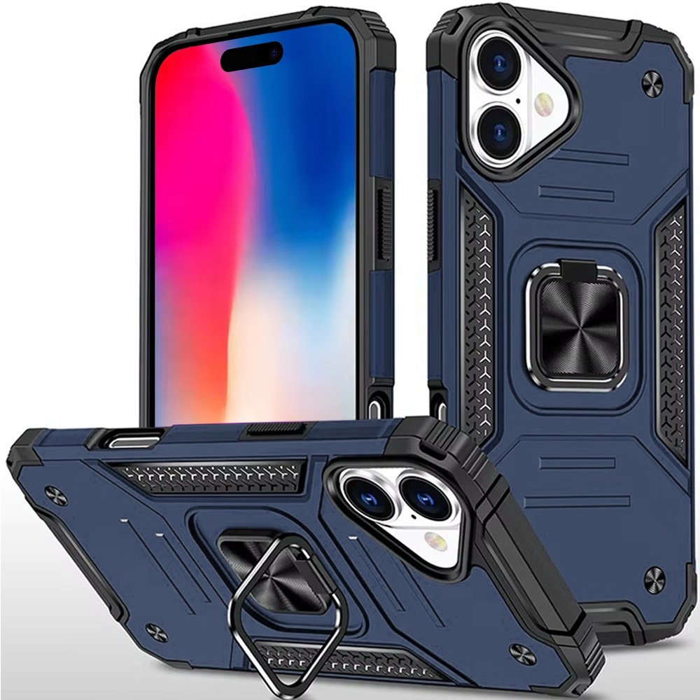 for iphone 16 6.1 inch robust magnetic kickstand hybrid case cover blue