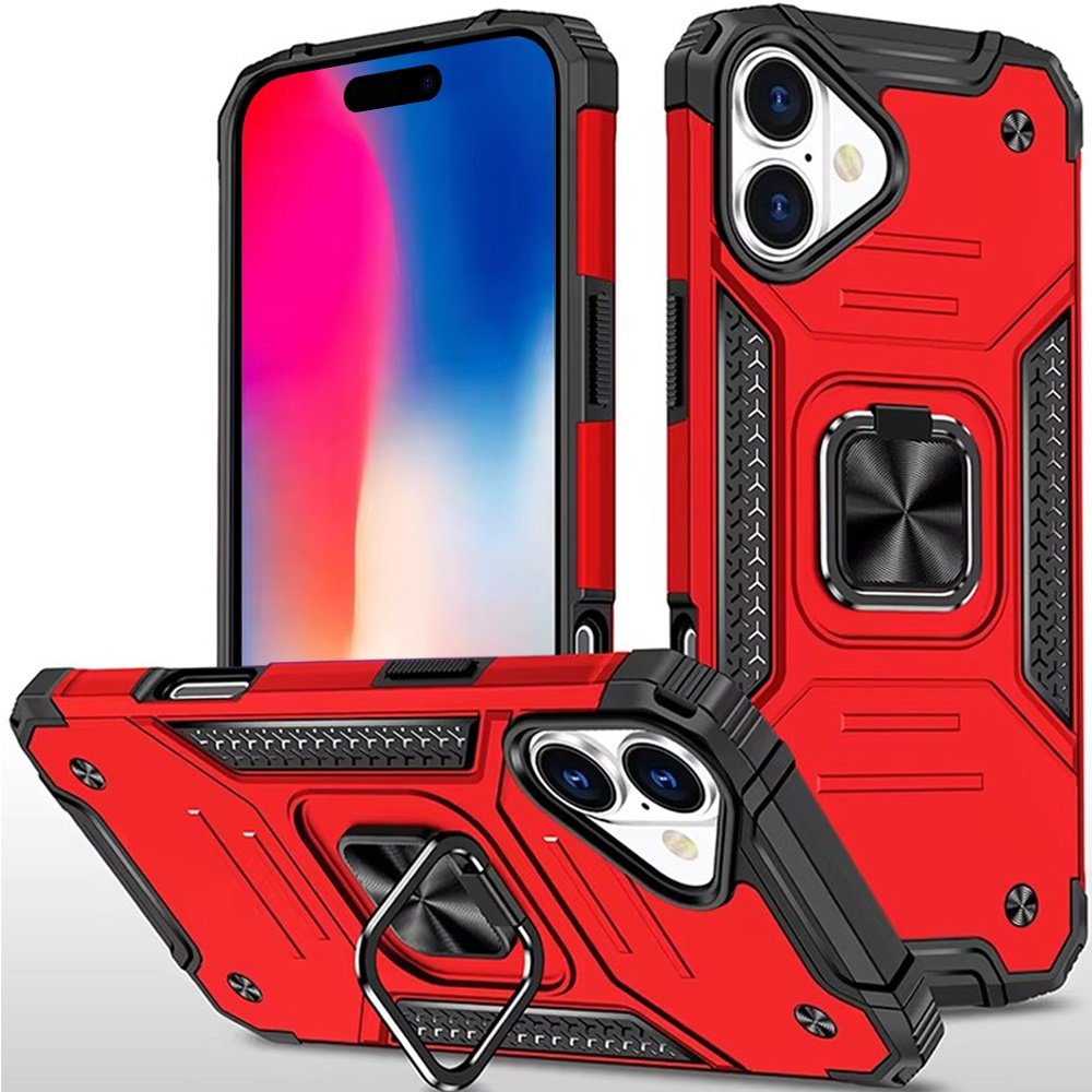 for iphone 16 6.1 inch robust magnetic kickstand hybrid case cover red