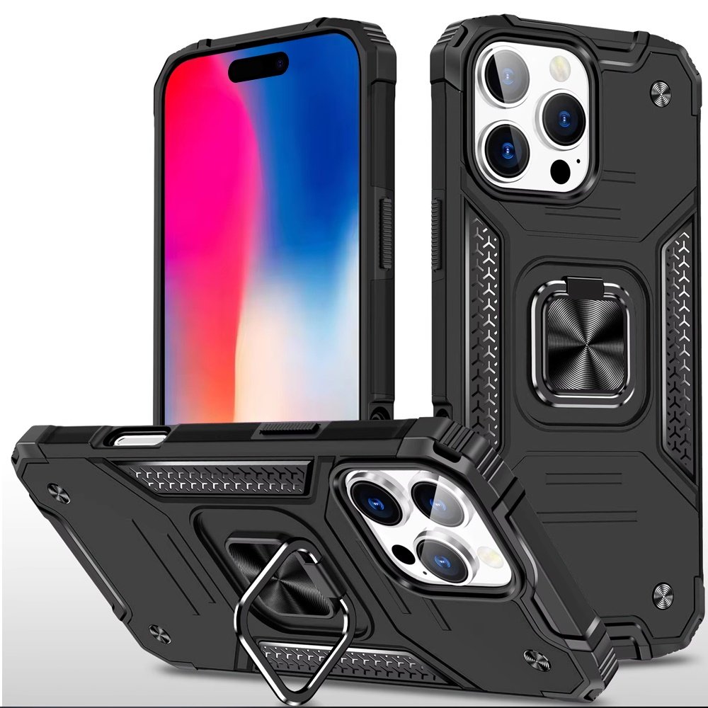 for iphone 16 pro 6.3 inch robust magnetic kickstand hybrid case cover black
