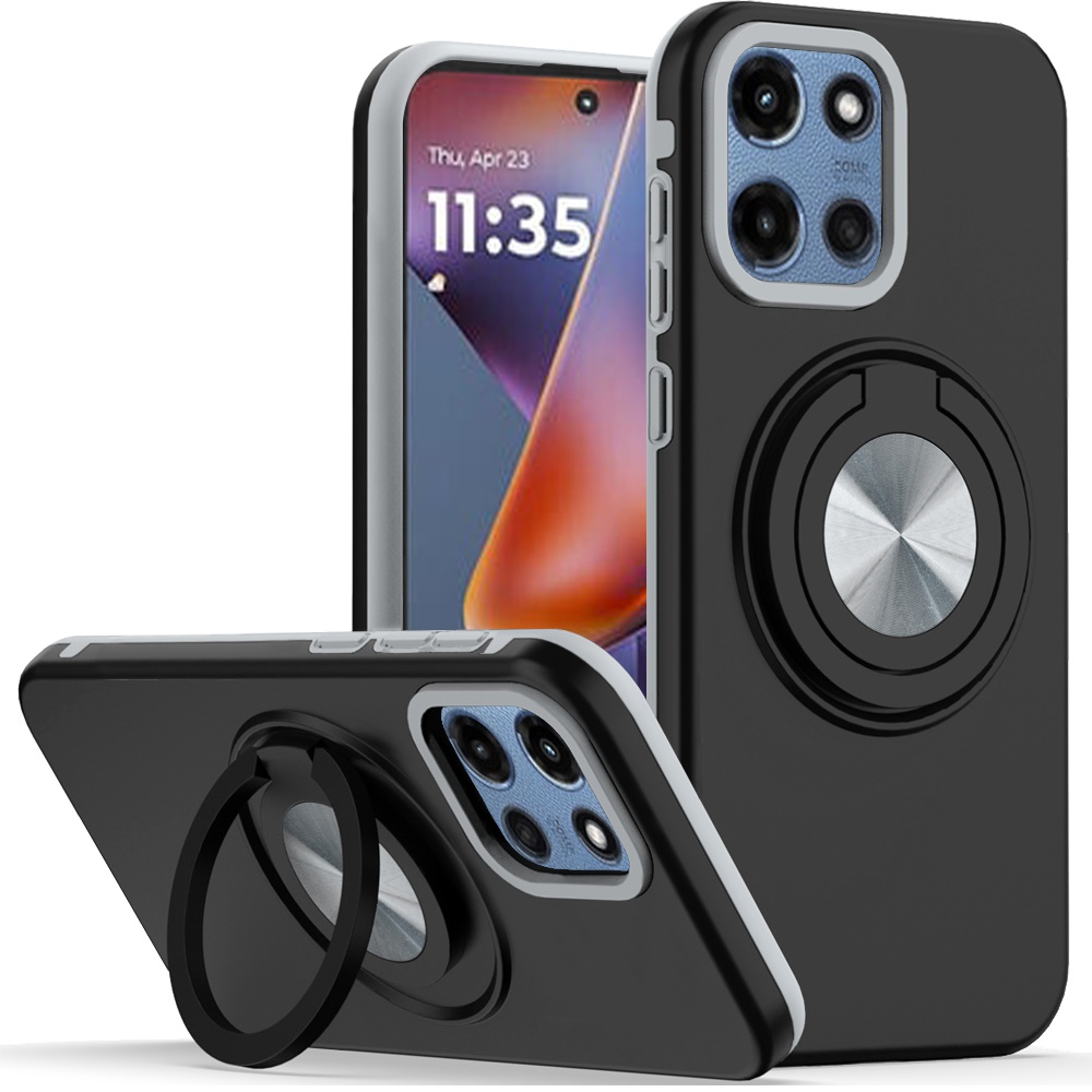 for moto g 5g 2025/2026 g play 2026 metal cd pattern matte finished hybrid with rotational ring [car mount friendly] case black