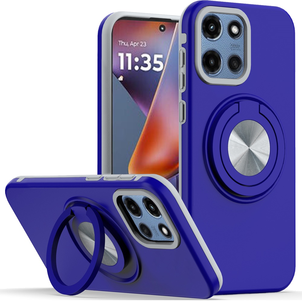 for moto g 5g 2025/2026 g play 2026 metal cd pattern matte finished hybrid with rotational ring [car mount friendly] case blue