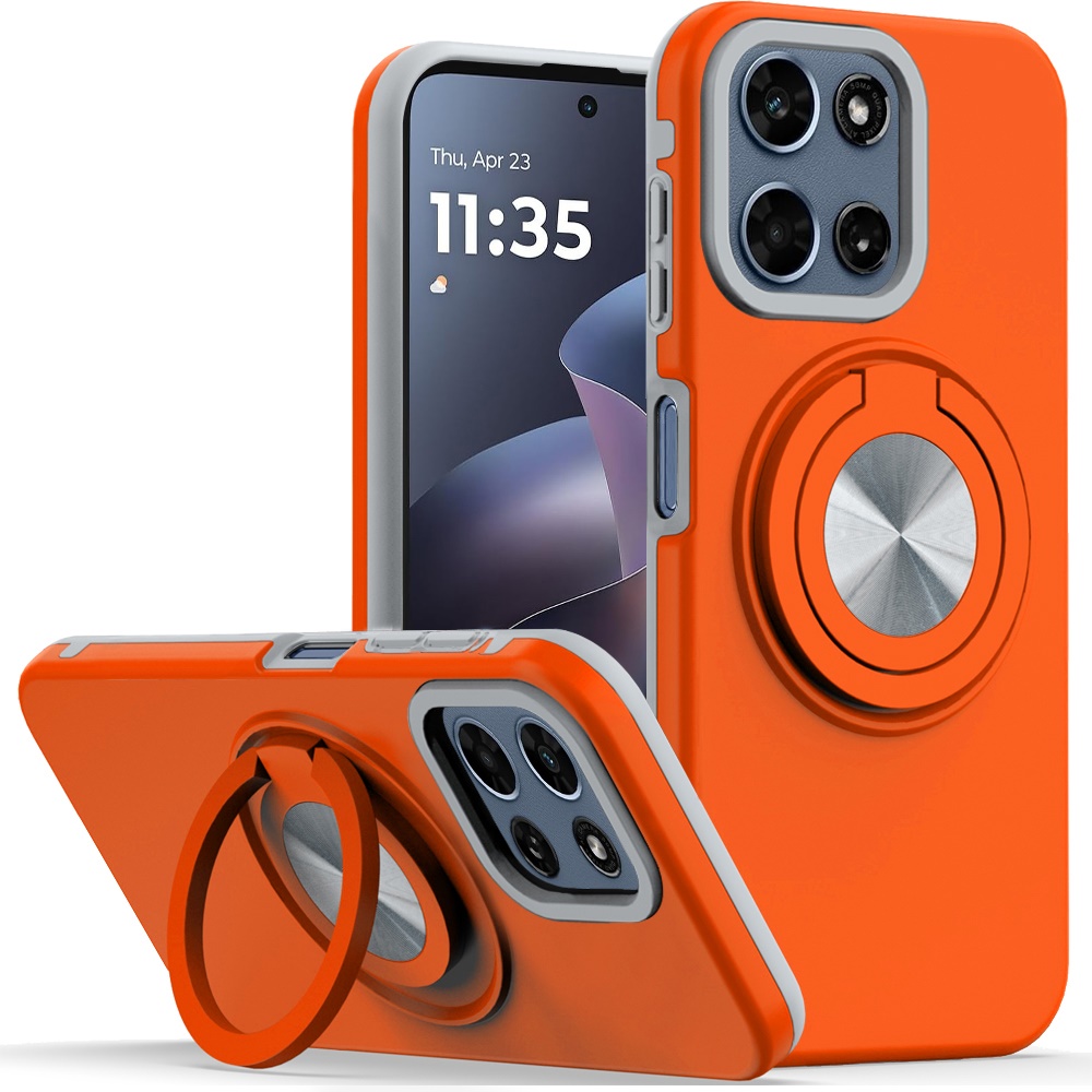 for moto g 5g 2025/2026 / g play 2026 metal cd pattern matte finished hybrid with rotational ring [car mount friendly] case cosmic orange