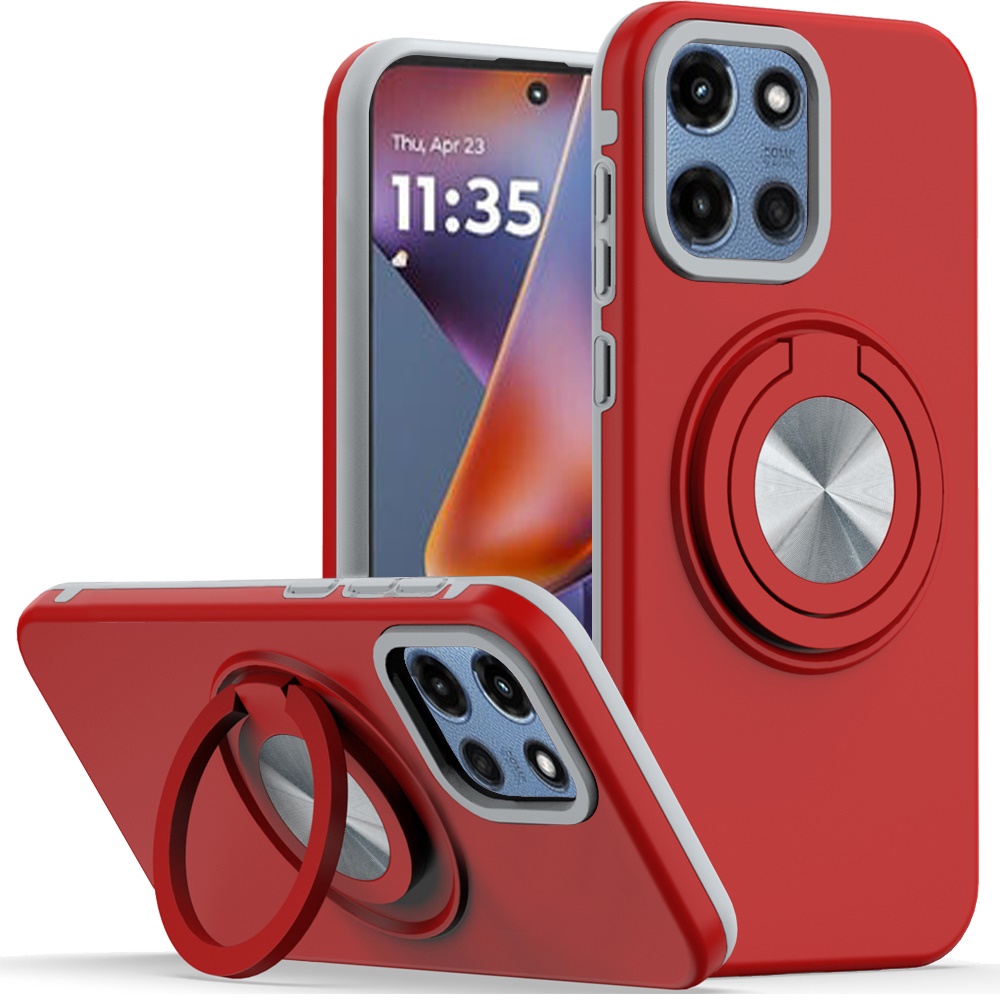 for moto g 5g 2025/2026 g play 2026 metal cd pattern matte finished hybrid with rotational ring [car mount friendly] case red