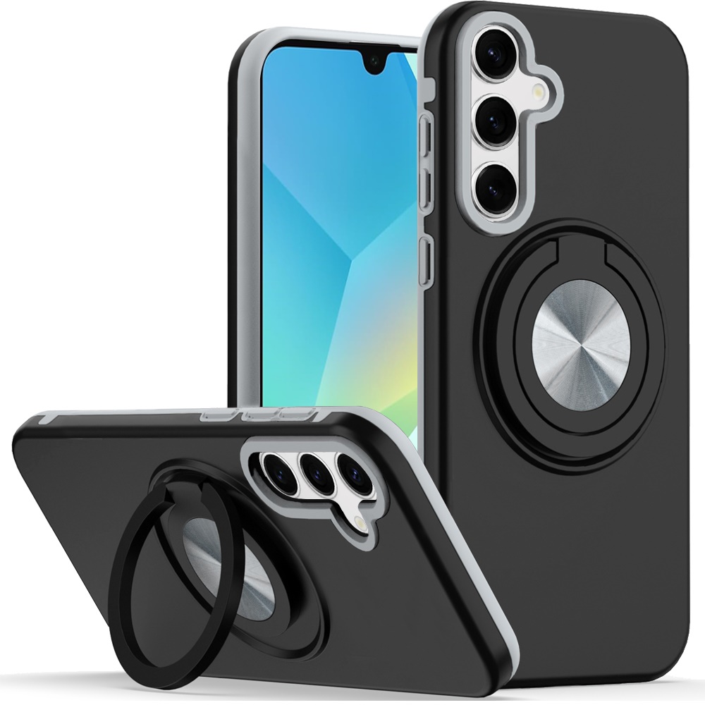 for samsung a16 5g metal cd pattern matte finished hybrid with rotational ring [car mount friendly] case black