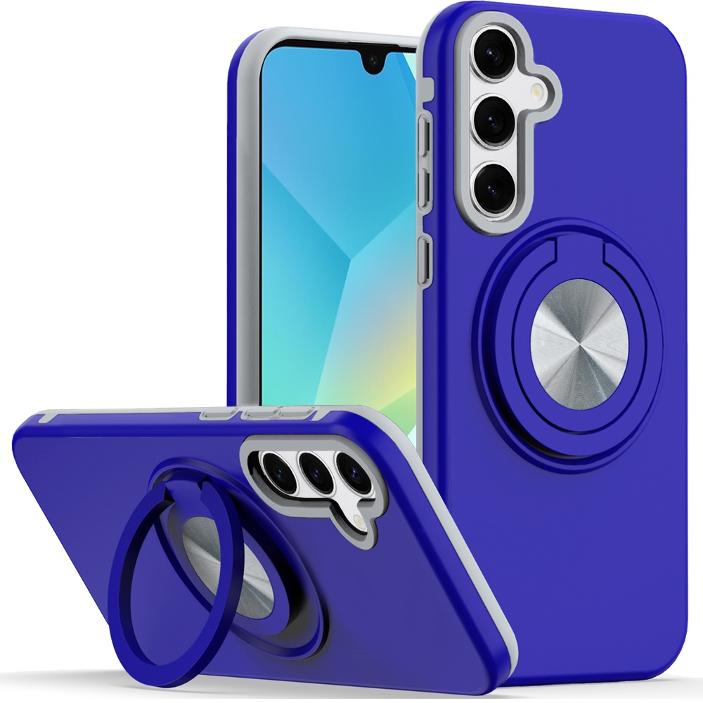for samsung a16 5g metal cd pattern matte finished hybrid with rotational ring [car mount friendly] case blue