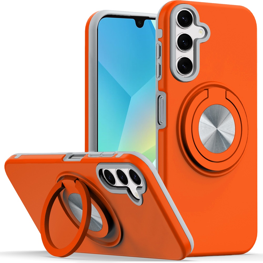 for samsung a16 5g metal cd pattern matte finished hybrid with rotational ring [car mount friendly] case cosmic orange