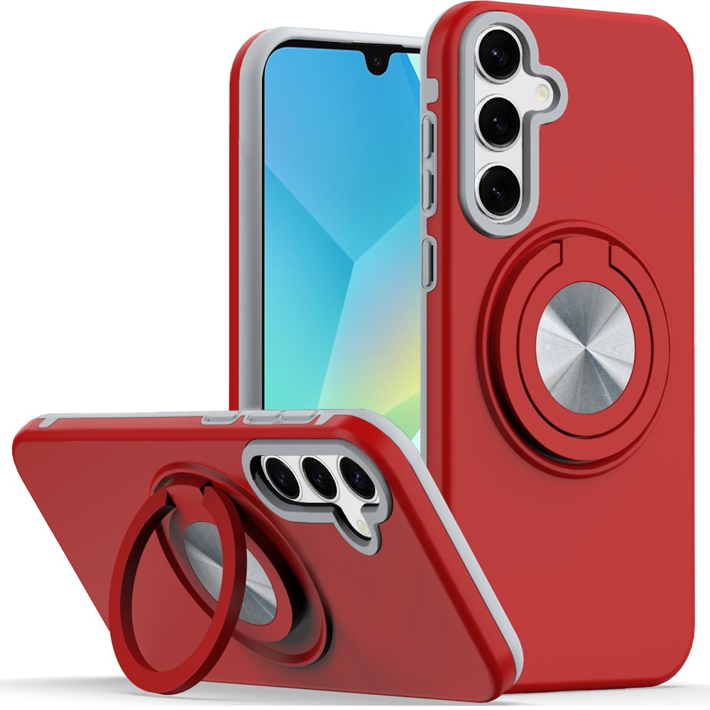 for samsung a16 5g metal cd pattern matte finished hybrid with rotational ring [car mount friendly] case red
