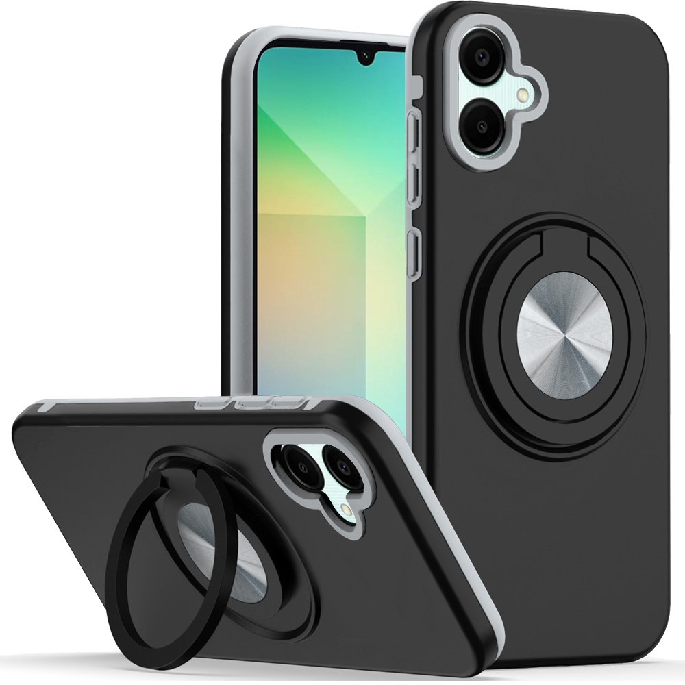 for samsung a06 metal cd pattern matte finished hybrid with rotational ring [car mount friendly] case black