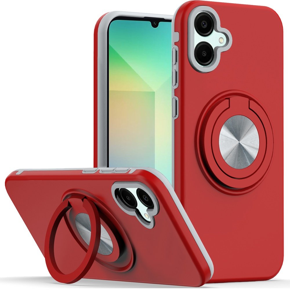 for samsung a06 metal cd pattern matte finished hybrid with rotational ring [car mount friendly] case red