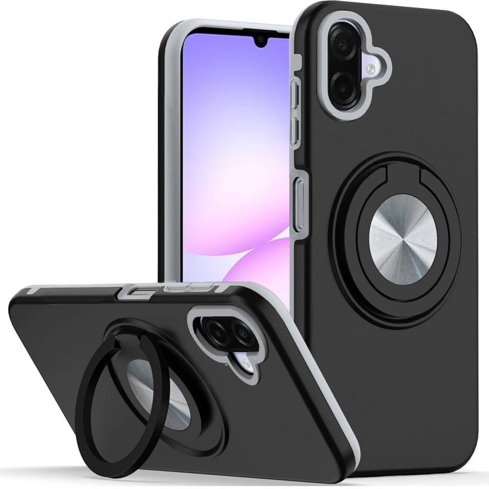for samsung galaxy a07 metal cd pattern matte finished hybrid with rotational ring [car mount friendly] case black