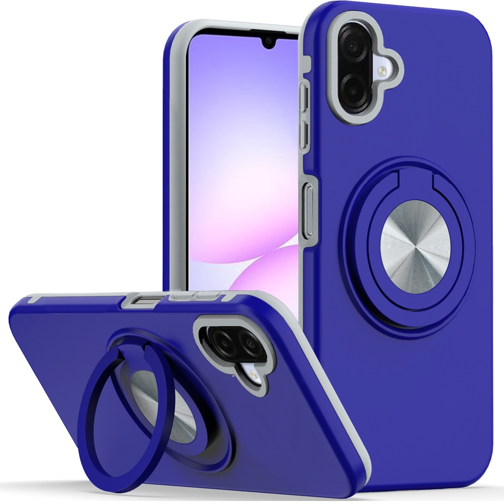 for samsung galaxy a07 metal cd pattern matte finished hybrid with rotational ring [car mount friendly] case blue
