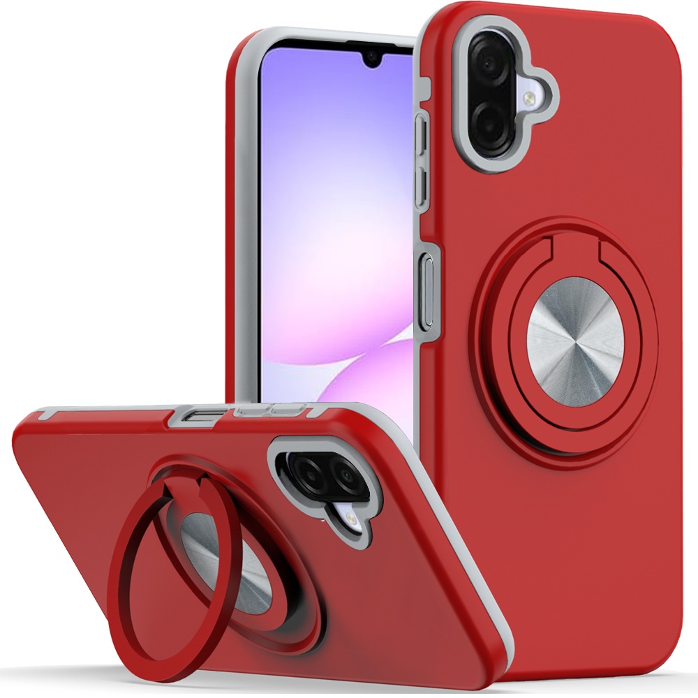for samsung galaxy a07 metal cd pattern matte finished hybrid with rotational ring [car mount friendly] case red