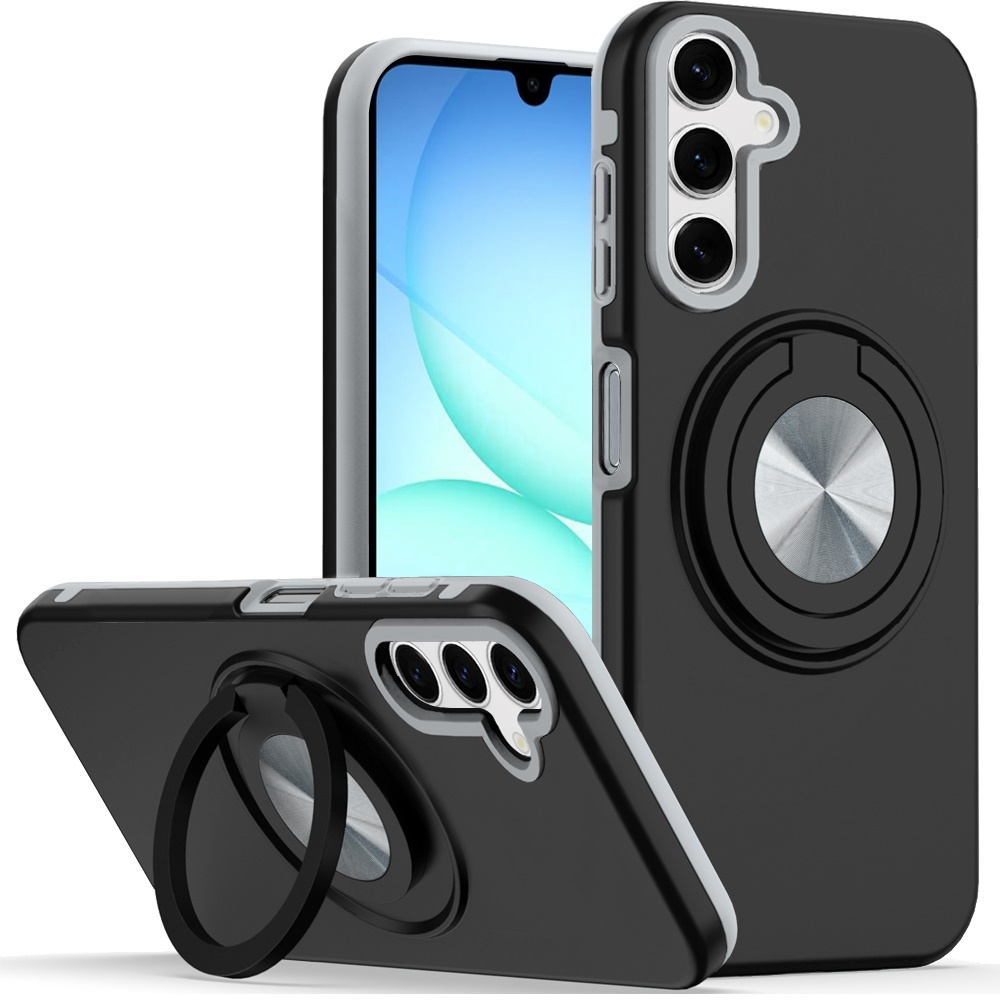 for samsung a17 5g metal cd pattern matte finished hybrid with rotational ring [car mount friendly] case black
