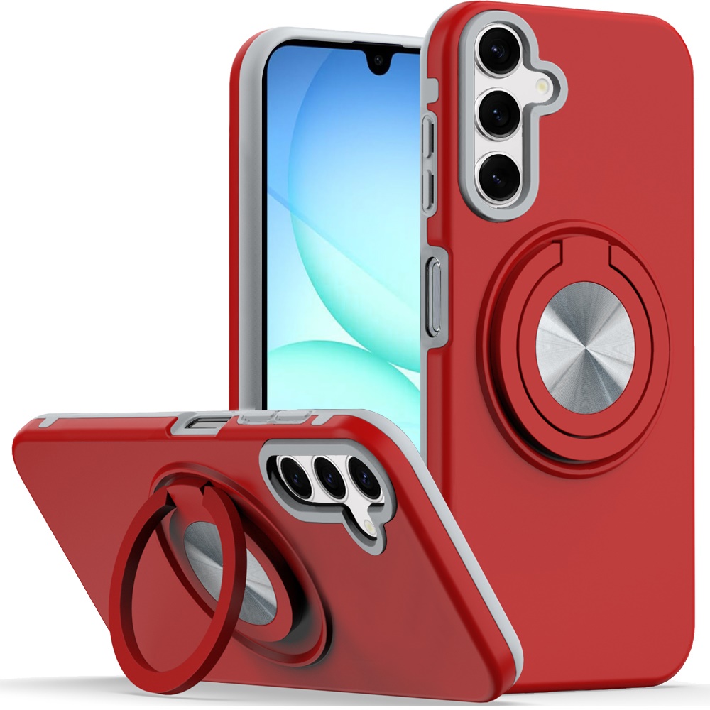 for samsung a17 5g metal cd pattern matte finished hybrid with rotational ring [car mount friendly] case red