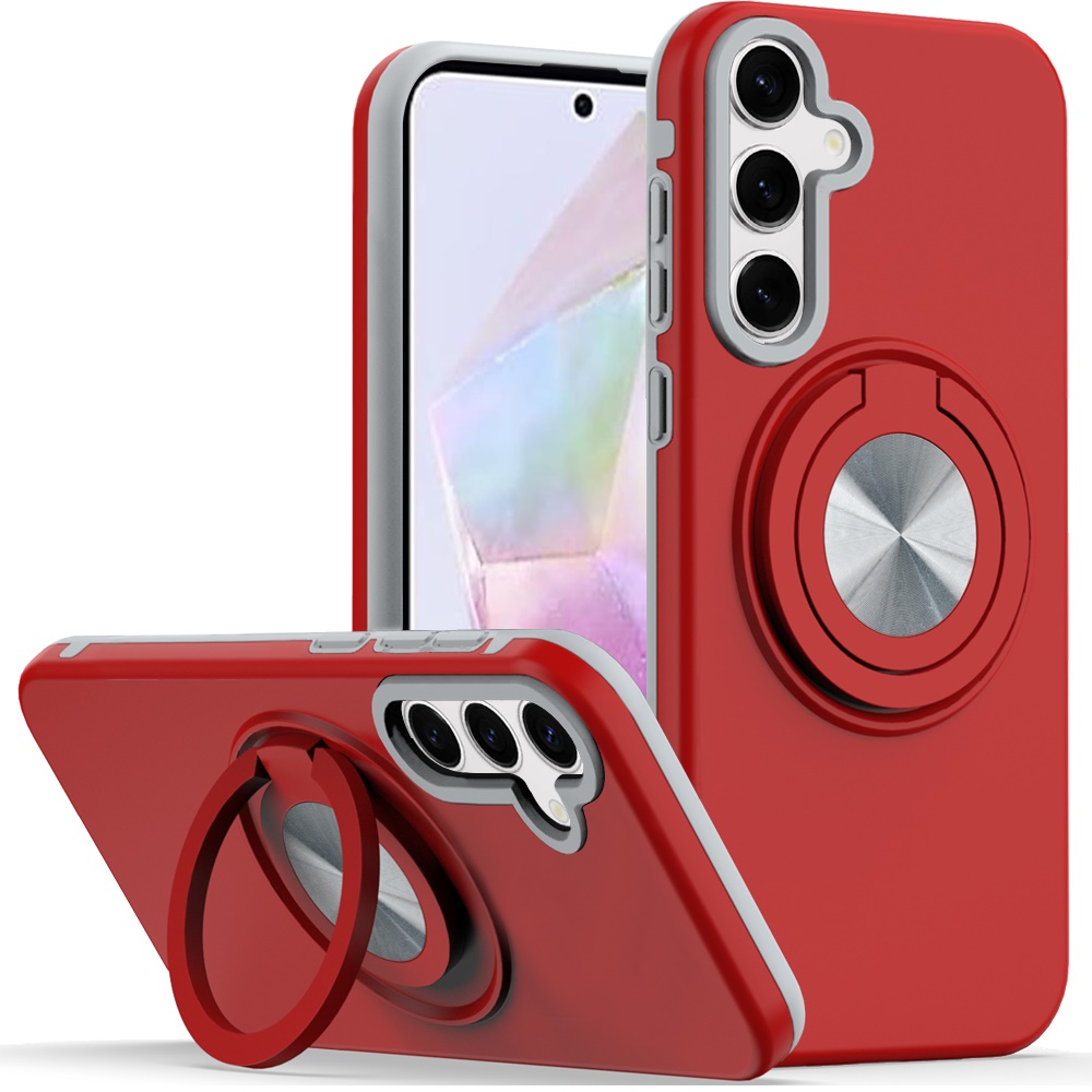 for samsung galaxy a36 / a56 metal cd pattern matte finished hybrid with rotational ring [car mount friendly] case red