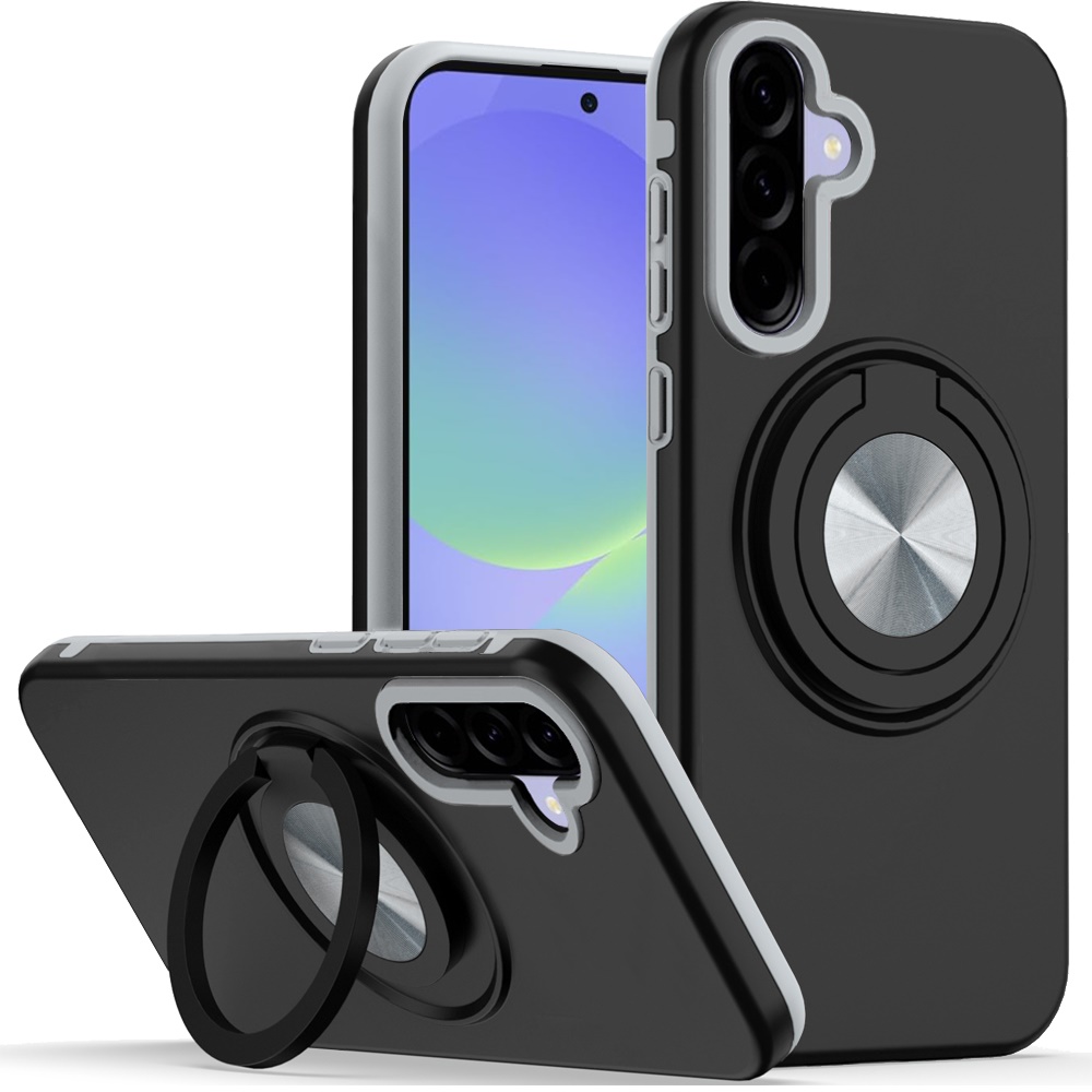 for samsung galaxy a37 metal cd pattern matte finished hybrid with rotational ring [car mount friendly] case black