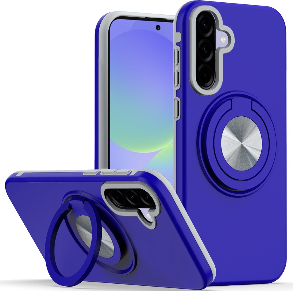 for samsung galaxy a37 metal cd pattern matte finished hybrid with rotational ring [car mount friendly] case blue