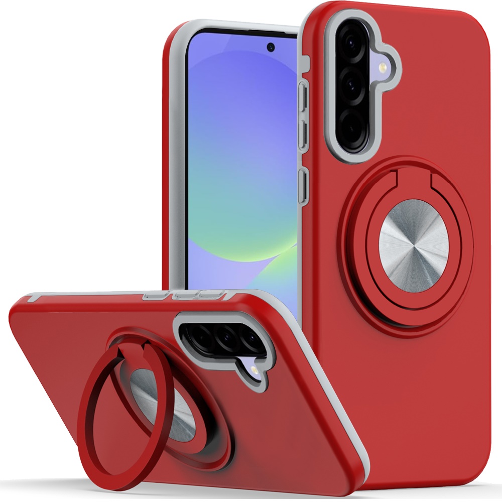 for samsung galaxy a37 metal cd pattern matte finished hybrid with rotational ring [car mount friendly] case red