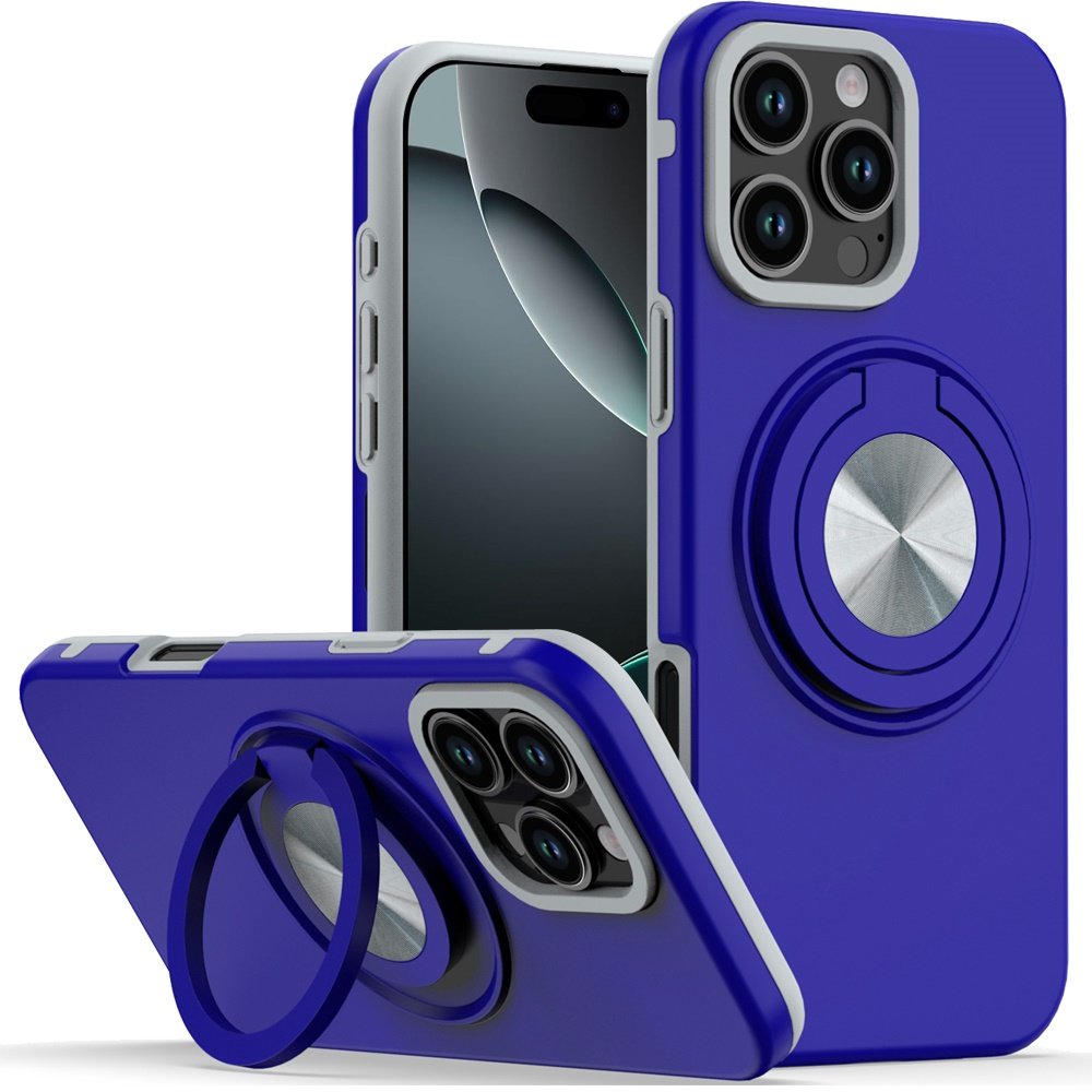 for iphone 16 pro max 6.9 inch metal cd pattern matte finished hybrid with rotational ring [car mount friendly] case blue