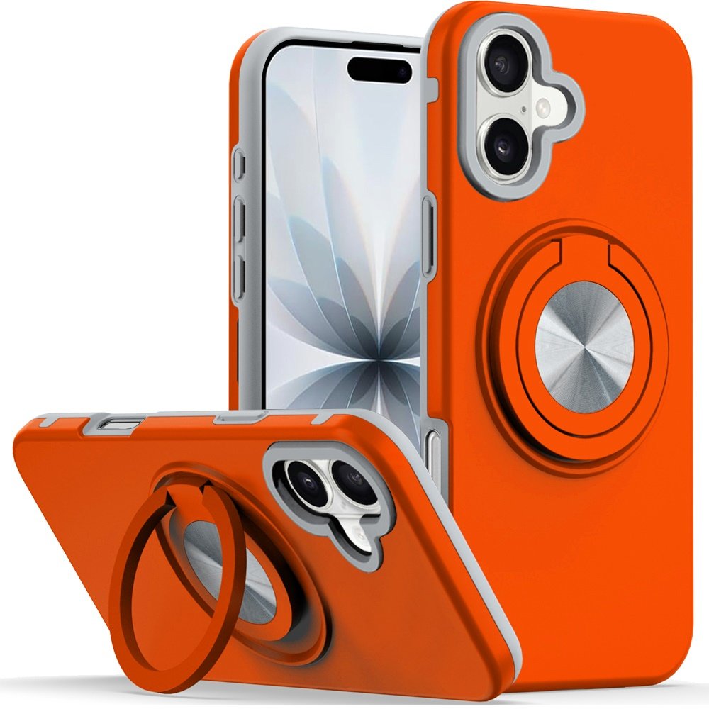 for iphone 17 metal cd pattern matte finished hybrid with rotational ring [car mount friendly] case cosmic orange