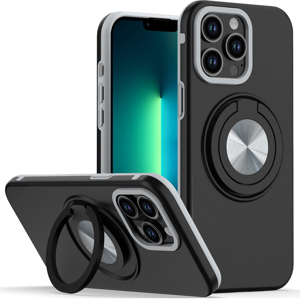 for iphone 13 pro max metal cd pattern matte finished hybrid with rotational ring [car mount friendly] case black