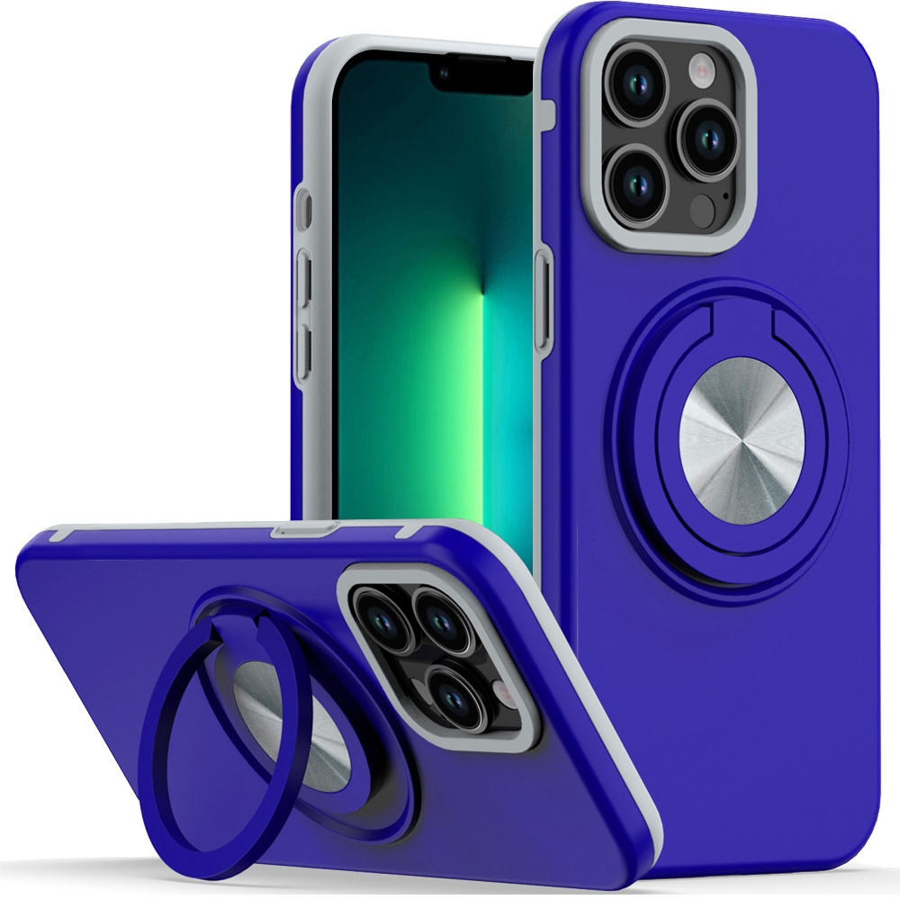 for iphone 13 pro metal cd pattern matte finished hybrid with rotational ring [car mount friendly] case blue