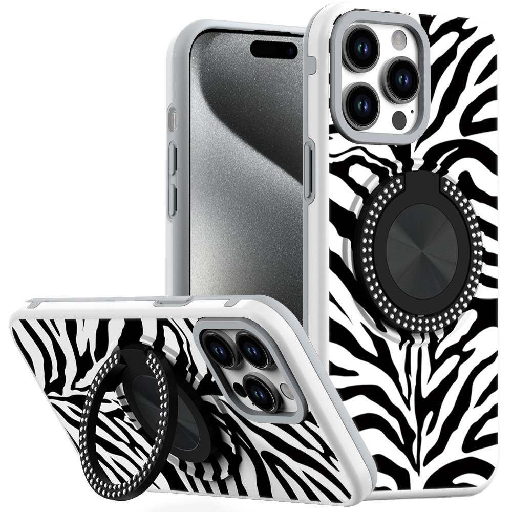 for ip15 pro max metal diamond cd pattern design matte finished hybrid with rotational ring [car mount friendly] case 3