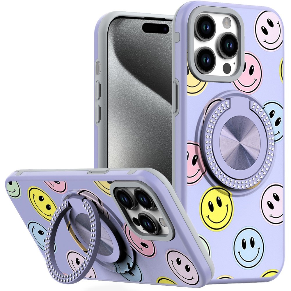 for ip15 pro max metal diamond cd pattern design matte finished hybrid with rotational ring [car mount friendly] case 5