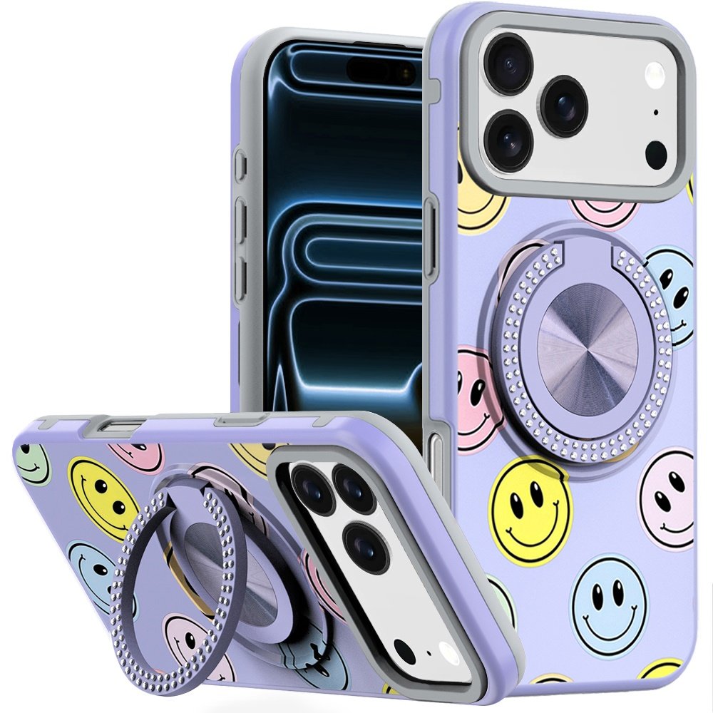 for iphone 17 pro max metal diamond cd pattern design matte finished hybrid with rotational ring [car mount friendly] case 5