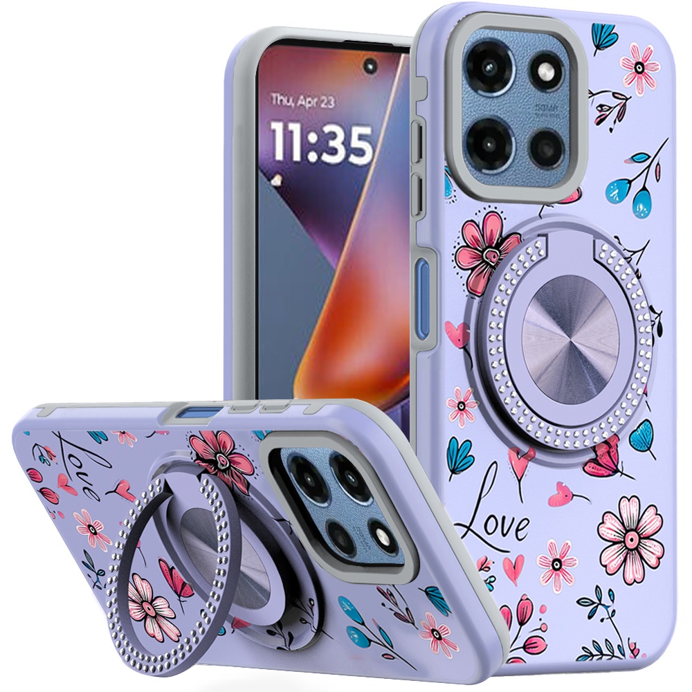 for moto g 5g 2025/2026 g play 2026 metal diamond cd pattern design matte finished hybrid with rotational ring [car mount friendly] case 13