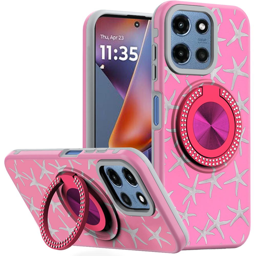for moto g 5g 2025/2026 g play 2026 metal diamond cd pattern design matte finished hybrid with rotational ring [car mount friendly] case 1