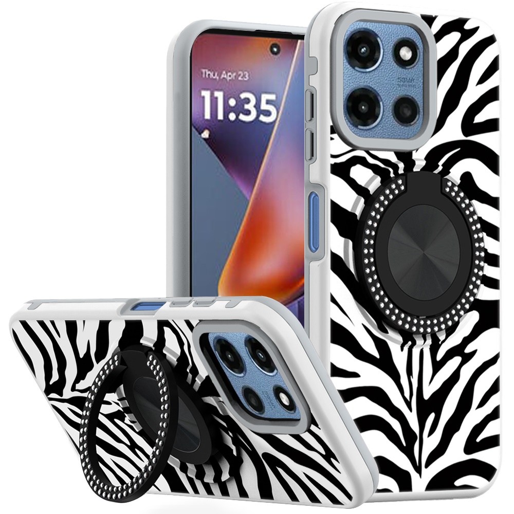 for moto g 5g 2025/2026 g play 2026 metal diamond cd pattern design matte finished hybrid with rotational ring [car mount friendly] case 3
