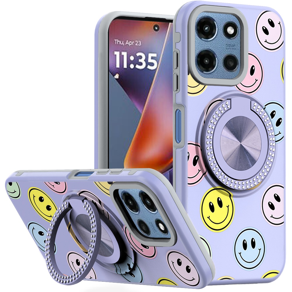 for moto g 5g 2025/2026 g play 2026 metal diamond cd pattern design matte finished hybrid with rotational ring [car mount friendly] case 5